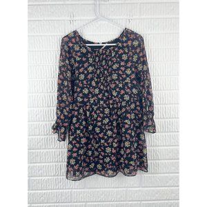 FREE PEOPLE Black Floral Mini Long Sleeve Dress size 2